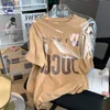 メンズTシャツKhaki半袖Tshirt女性の夏のデザインマイノリティのセンスピュアコットンアメリカンレトロレタープリントトップ230411