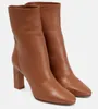 Elgant Winter Vrouw Aquazzuras Joplin Bootie Suède Rits Midden Kuit Blokhak Stretch Enkellaarsjes Luxe Mode