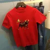 Heren t shirts stijl Koreaanse heren korte slanke o-neck rood borduurwerk ontwerp mode hoogwaardige pullover gebreide casual