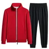 Men's Tracksuits 95% Cotton 5% Spandex Pant Sets Two Piece Full Zip Sweat Suits Male Long Sleeve Black Jogging Sports Gym