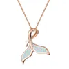 Hänge halsband söta sjöjungfisk fisktail halsband vit blå opal sten ros guld silver färg kedja för kvinnor tillbehör