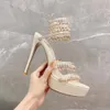 Womens Dress Shoes High Heeled Ankle Wraparound Shoe Empelled Snake Strass Stiletto120mm Luxury Designers Crystal Chandelier Sandal Size 35-42