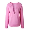 Vrouwen Sweatshirts Lace Up Tops 2023 Herfst Vrouwen Mode Sweatshirt Sexy Oogje Lace-Up Diepe V Ondergedompeld Lange mouw Capless Trui