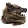 Party Masks Halloween Latex Rubber Wolf Head Hair Mask Werewolf Gloves Costume Scary Decor 230411