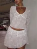 Платье с двумя частями Y2K 2 мини -юбки наборы сексуальной сетки прозрачная кружевная обмотка v Seck Beach Suits 2023 Summer Night Clubwear 230410