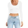 Damen T-Shirts Damen Mode Leicht Yoga Crop Tops Slim Fit Langarm Workout Bluse Gestreiftes Damen Shirt