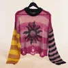 Women s Sweaters Sweater Contrast Striped Distressed Knit Pullovers Sunny Solstice Knitted Jumper Y2K Grunge Outfit 231110