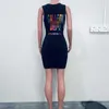 Diseñador de vestidos ajustados para mujer Fashion Street Sexy sin mangas Slim Fit Bag Hip Letter Printed Dress Mini falda