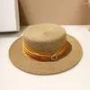 Brede rand hoeden 2023 Kwaliteitschateren zon voor vrouwen zomer stro uv zwart lint strand hoed dames feest flat top fedora