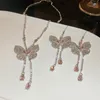 Błyszczące kryształowy butsel butkalkowy zestaw kolczyków kobiet zestaw biżuterii motyl