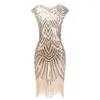 Kostümzubehör 1920er Jahre Flapper Kleid Great Gatsby O-Ausschnitt Flügelärmel Pailletten Fransen Party Midi Vestido Sommer Damen Xxxl PlusSize