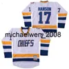 Weng Hanson O 17 Home Jersey 16 18 Jeff Hanson White Slapshot Brothers Charlestown Chief O.