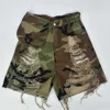 Women's 2023 Spring Summer Mini Shorts New Fashion Mid Waist Tassel Perforated Casual Camo Camouflage Shorts