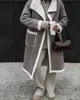 Manteau en laine contrasté gris et blanc pour femme, nouvelle collection automne/hiver 2023, manteau une pièce à revers