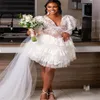 Sexy Nigeria Abito da sposa corto 2024 Scollo a V in pizzo a maniche lunghe Civil Boho Beach Abito da sposa a strati Sud Africano Bohemian Country Lacefull Abiti da sposa De Novia