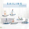 Decorative Objects Figurines Ocean Navigation Creative Sailing Mode Room Decoration Drawing Mini Mediterranean Style Boat Decoration Drawing