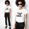 T-shirt femme 23 été nouvelles chemises Zadig Voltaire pour femmes lettre classique ourlet imprimé arc pur coton blanc T-shirt à manches courtes