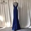 Stretchy Navy Prom Dresses Mermaid Beaded Lace Appliques Evening Gown Scoop Neck Sleeveless Princess Dark BlueParty Formal Dress