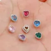 Charms 2pcs Copper Birthstone Silver Color Heart Multicolour Cubic Zirconia Pendants DIY Necklace Earrings Jewelry 8mm X 6.5mm