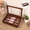 Jewelry Pouches 9 Slots Wooden Storage Box Organizer For Earrings Rings Necklaces Watches