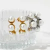 Stud Earrings INS 16K Gold Plated Stainless Steel Inlaid White Pearl C Shaped For Women Texture Post Earring Jewelry Gift