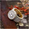 Solitaire Ring Mens Hip Hop Gold Jewelry Fashion Crystal Gemstone Simation Diamond Iced Out Rings for Men Drop Delivery Dhgarden Otqev
