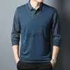 Men's T-Shirts Spring and Autumn Men's Pullover Collar Button Plaid Panel Contrast Color Long Sleeve T-shirt Polo Bottom Fashion Formal Tops J231111