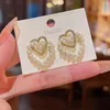 Stud -oorbellen Koreaanse mode Vintage Pearl Double Love Heart Zirkon oorbel voor vrouwen trend piercing sieraden 2023