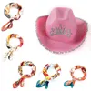 Wide Brim Hats Cowgirl Hat For Women With Square Silk Scarf Western Girl Pink Tiara Cowboy Cap Holiday Costume Party