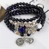 Perles de pierre de sable bleu naturel à brin avec cuivre Bouddha Pendre Flower Spacer Multi Circle Bracelet Fashion Women's Accessoires