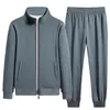 Men's Tracksuits 95% Cotton 5% Spandex Pant Sets Two Piece Full Zip Sweat Suits Male Long Sleeve Black Jogging Sports Gym