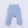 Calças de bebê com pés calça menino menina cintura alta leggings primavera outono algodão longo com botões fácil troca de fralda calças de pijama