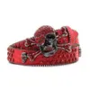 Red Trend rock style Rhinestone studded custom Cowgirl cowboy belts Skull Buckle High Quality PU Leather belts