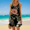 Повседневные платья цветочное принт сексуальное женское платье пляжное платье Hawaii boho o-образное рукавиц летняя винтажная пляжная одежда женская вечеринка