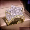 Avec des pierres latérales Mens Iced Out Gold Rings Fivepointed Star Fl Diamond Hip Hop Ring Jewelry Drop Delivery Dhgarden Otxp1
