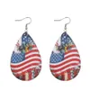 Dangle Chandelier New American Independence Day Earrings American Flag Stars Sunflower Doublesided PU Leather Water Drop Ear Rings Z0411