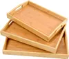 Bambu trä te bricka rektangulärt massivt trä serveringsbricka kung fu te kopp bricka med handtag trämiddag brödfrukt matplatta