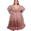 Robes décontractées 2023 femmes rose fraise maille robe col en v taille haute manches bouffantes princesse à volants