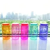 16oz kleurrijke glazen blikjes sublimatie glazen bekers met gekleurd plastic rietje en deksel