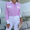 Damen Blusen Gestreifter Druck Damen Bluse Shirts Frühlingsmode Lässig Langarm Shirt Tops Büro Damen Sexy Umlegekragen Knopf