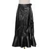 スカートサマードレス女性ファッションスタイリッシュな不規則なフリルレザーレディーズブラックミッドカーフスカートスカート