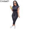 Women Two Piece Dress Outfits Summer Sleeveless Shoulder Pad T-shirt One Step Skirt Set Solid Colour Versatile Casual Suit