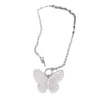 Pendentif Colliers INS Wind Fairy Girl Transparent Big Butterfly Collier en acier inoxydable avec un bouton simple titane chaîne courte marée