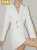 Women s Suits Blazers White Diamond Beading Medium Long Elegant Slim Single Breasted Suit Jackets Streetwear Ladies Full Sleeve Outwear S L 230411