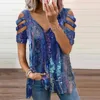 Dames t shirts dames zomer koude schouderbanden kleurstof korte mouw blouse dames casual v nek rechte tuniek tops t-shirt voor 2023