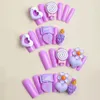 Faux ongles violet faux ongles avec décor 3D filles longue durée réutilisable carré artificiel pour la vie quotidienne utilisation quotidienne