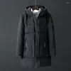 Mężczyzny Down 4xl Winter Mens Jackets Płaszcze grube Parka Men 2023 Hood Parkas zamek błyskawiczny z ciepłym płaszczem z kieszeni -20 stopni na długi styl