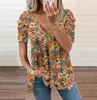 Dames t shirts dames zomer koude schouderbanden kleurstof korte mouw blouse dames casual v nek rechte tuniek tops t-shirt voor 2023