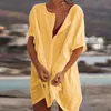女性用水着女性カバーアップコットンビーチシャツ夏のトップカジュアルミディドレスファッションソリッドルーズチュニック女性水着230412
