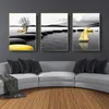 Moderne Landschaft Posterdruck Schwarz Gelb Stein Segelboot Hirsch Wandkunst Leinwand Malerei Nordische Bilder Für Wohnzimmer Dekor